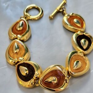Source Unknown Gold and Brown Teardrop Bracelet